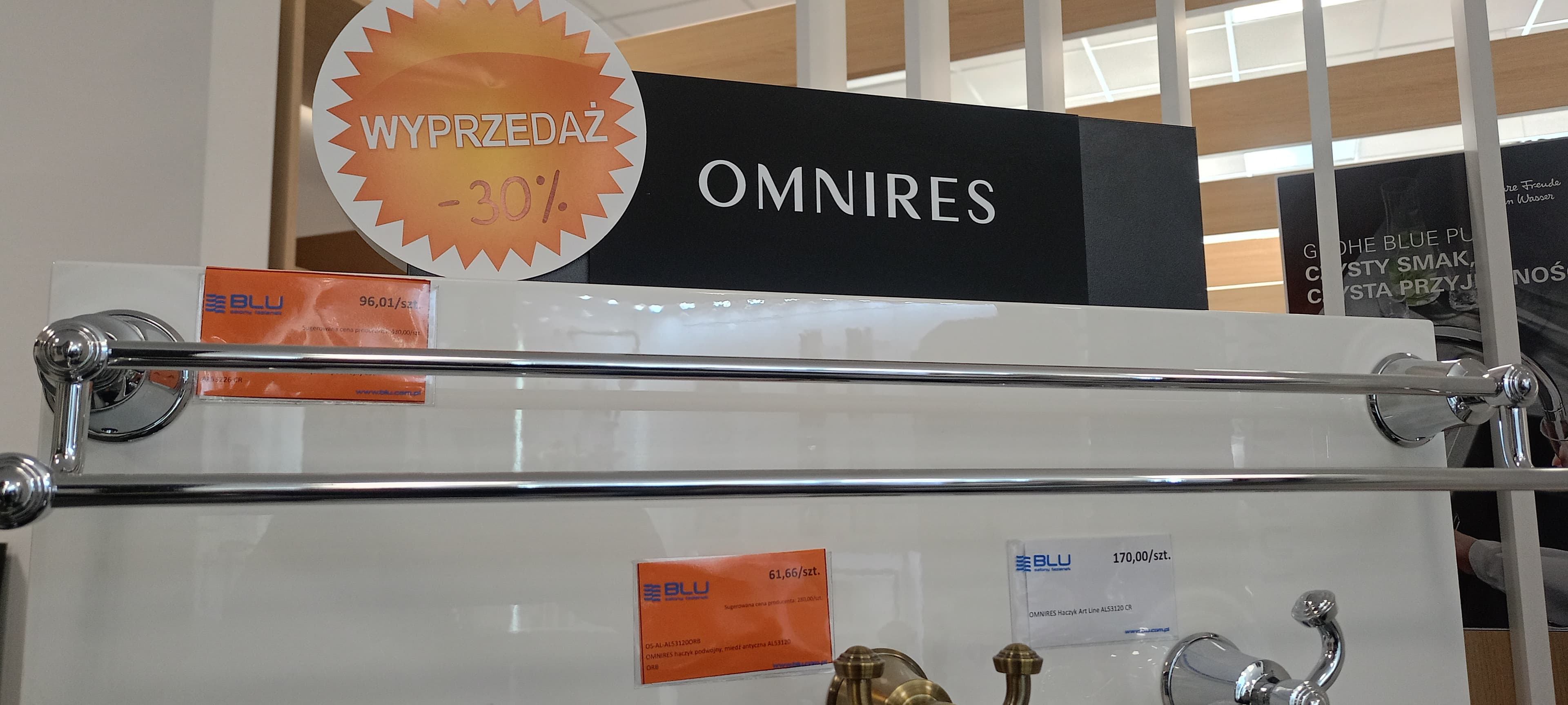 OMNIRES ART LINE wieszak na ręcznik podwójny 65cm AL53226 CR - Powystawowy Suwałki