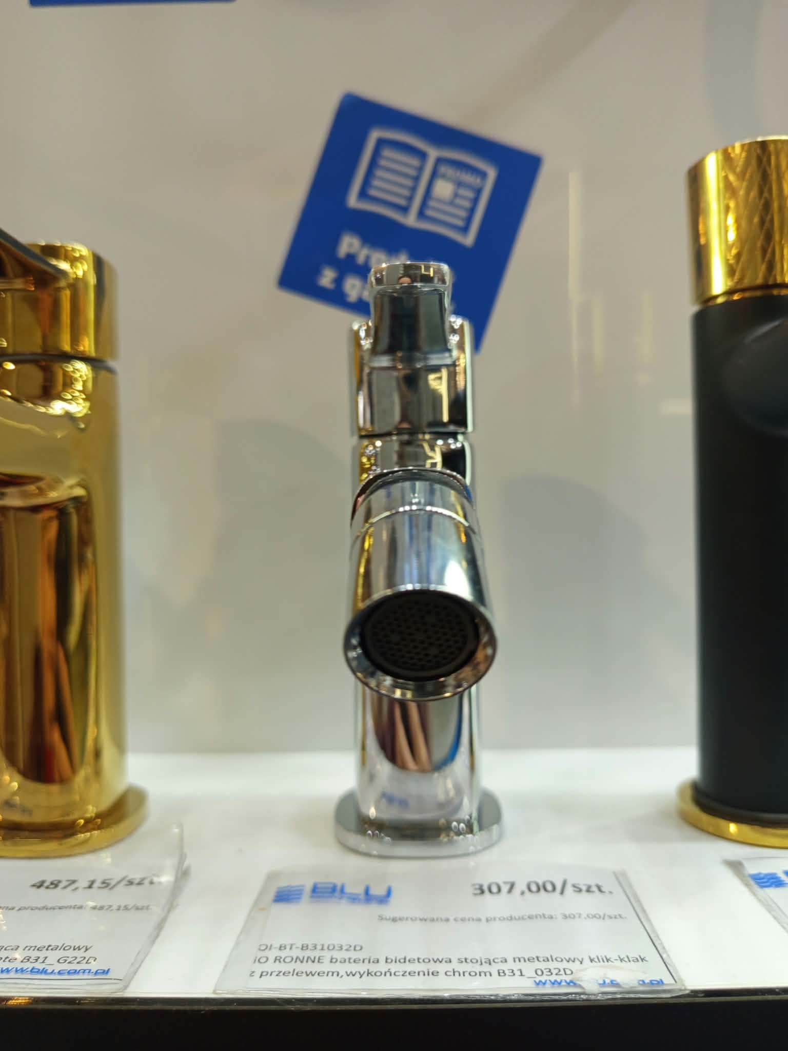 IO RONNE bateria bidetowa stojąca metalowy klik-klak z przelewem,wykończenie chrom B31_032D - Powystawowy Ciechanów