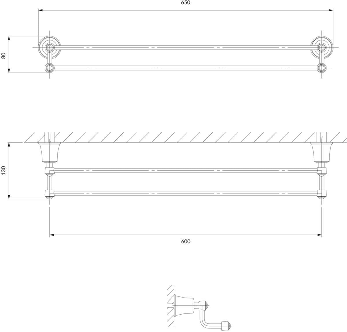 OMNIRES ART LINE wieszak na ręcznik podwójny 65cm AL53226 CR - Powystawowy Suwałki