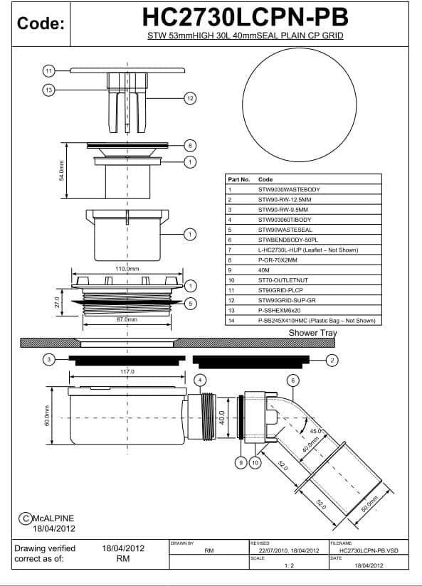MCALPINE syfon brodzikowy czyszcz. od góry chrom niski (wys.60mm) fi 90 HC2730LCPN-PB *30 ( paleta 300 szt ) (półpaleta 150 szt) - Powystawowy Nowy Sącz