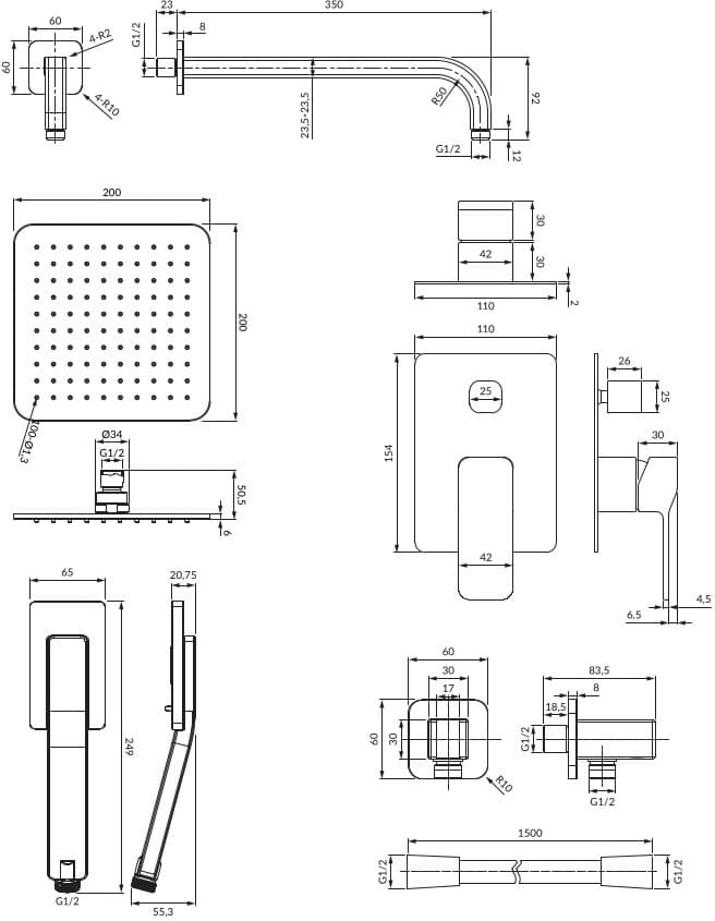 OMNIRES SLIDE system prysznicowy podtynkowy SYSSL12GR grafit - Powystawowy Łomża
