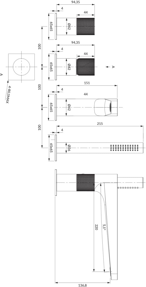 OMNIRES CONTOUR bateria wannowa 4-otworowa CT8032GLB złoty szczotkowany **ekspo - Powystawowy Kalisz