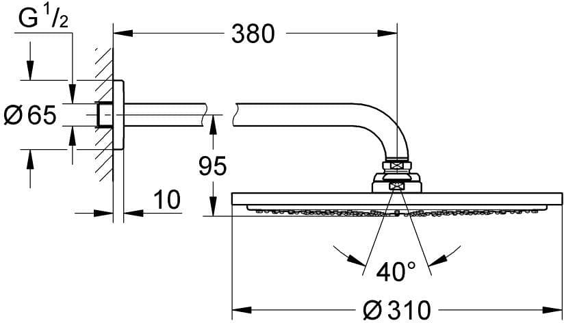 GROHE 26066AL0 RAINSHOWER COSMOPOLITAN 310 Deszczownica z ramieniem 380 mm 1 strumień brushed hard graphite P P - Powystawowy Łódź Pojezierska
