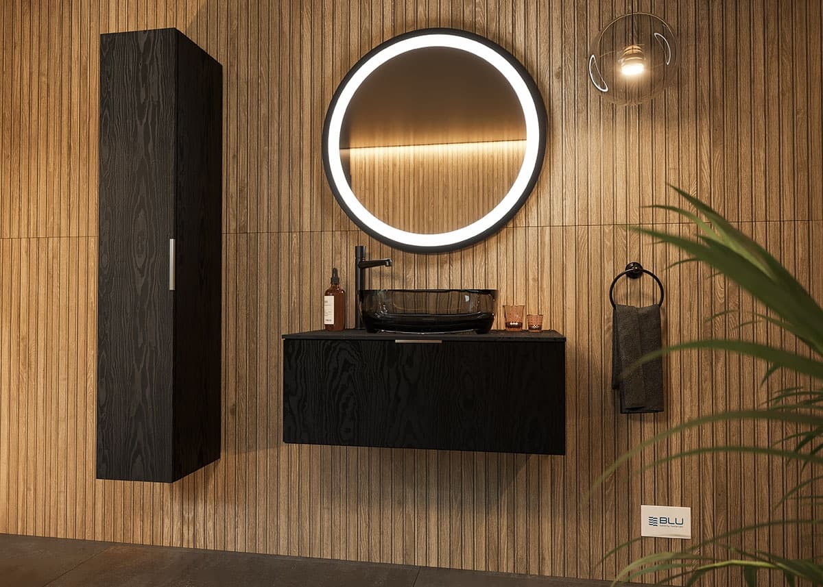 IO MELO lustro okrągłe fi 80 z podświetleniem led z ramą aluminiową w kolrze czarny mat LU.MEL.80.L.CM *W **ekspo - Powystawowy BLU Salon Łazienek Jelenia Góra