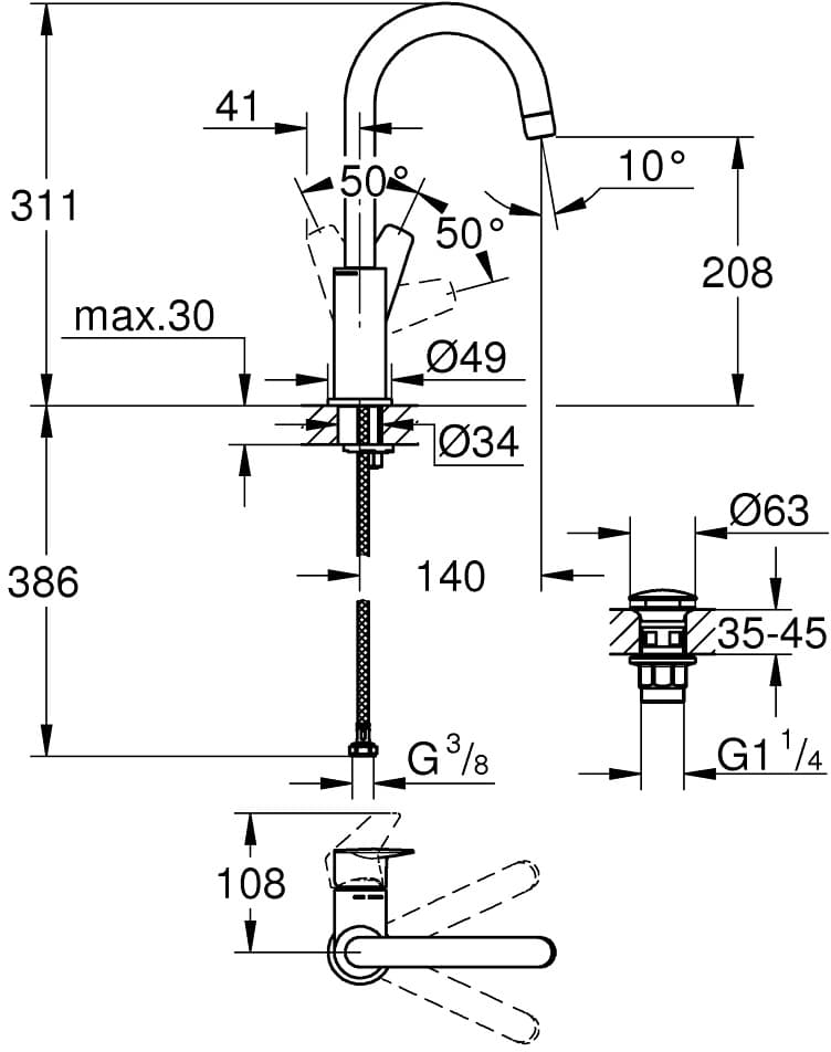 GROHE 23911001 BauEdge bateria umywalkowa rozmiar L **ekspo - Nowy Augustów