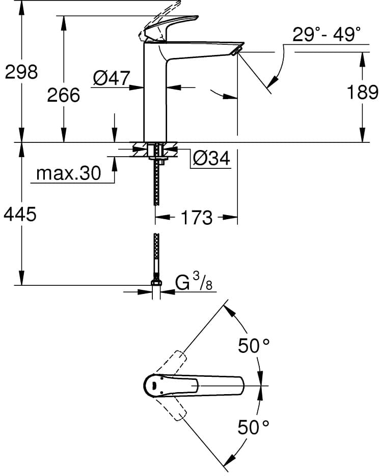 GROHE 23971003 Eurosmart Bateria umywalkowa Rozmiar XL - Powystawowy Kalisz