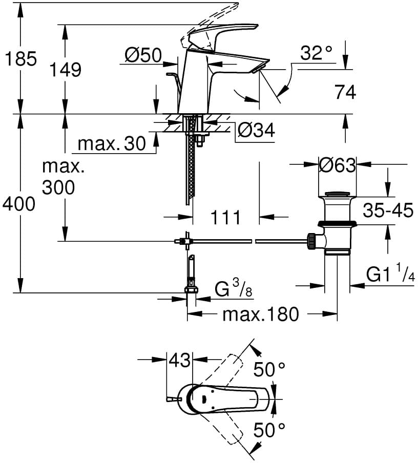 GROHE EUROSMART Bateria umywalkowa, Rozmiar S 23965003 - Powystawowy Łódź Pojezierska