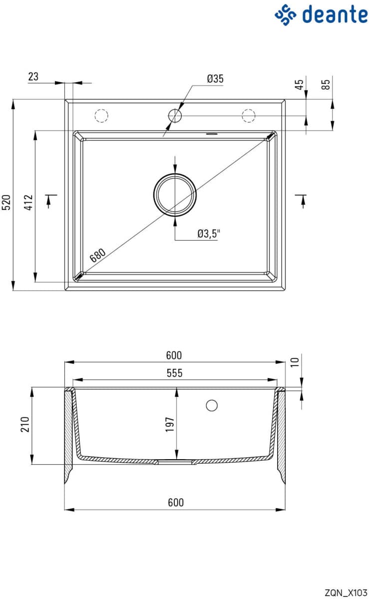 DEANTE ZLEW. ANDANTE BEŻ GRANIT 1K 600x520x210 + OSPRZĘT SPACE SAVER ZQN 5103 - Powystawowy Inowrocław